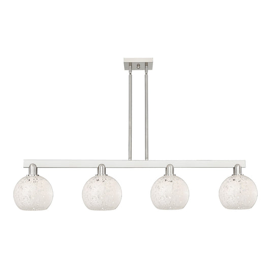 Innovations White Mouchette 51in 4-Light Island Light | Industrial Brushed Satin Nickel and White Mouchette Glass | Kitchen | Model 716-4I-SN-G1216-8WM