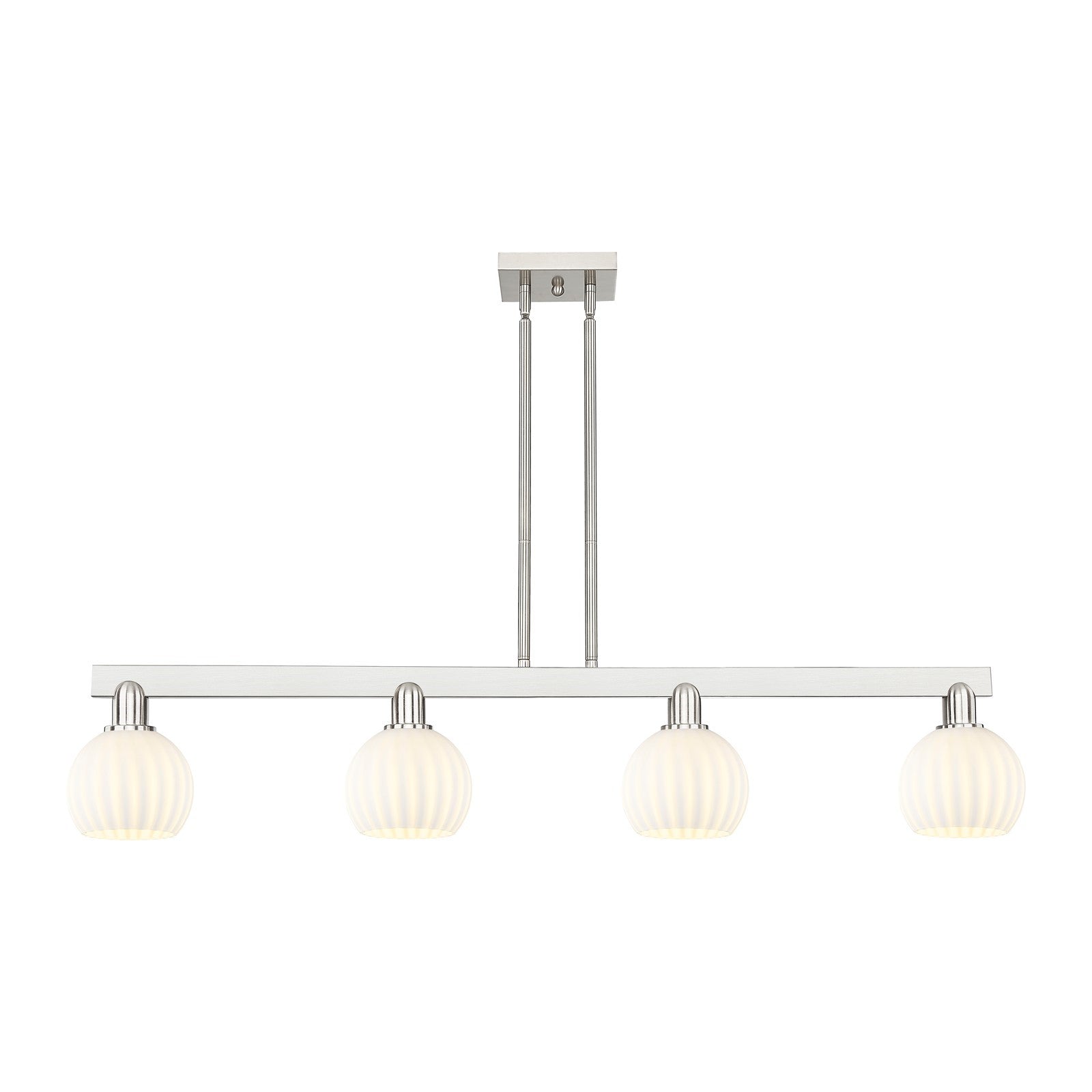 Innovations Lighting White Venetian 49in 4-Light Island Light | Industrial Brushed Satin Nickel and White Venetian Glass | Model 716-4I-SN-G1217-6WV