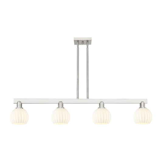 Innovations Lighting White Venetian 49in 4-Light Island Light | Industrial Brushed Satin Nickel and White Venetian Glass | Model 716-4I-SN-G1217-6WV