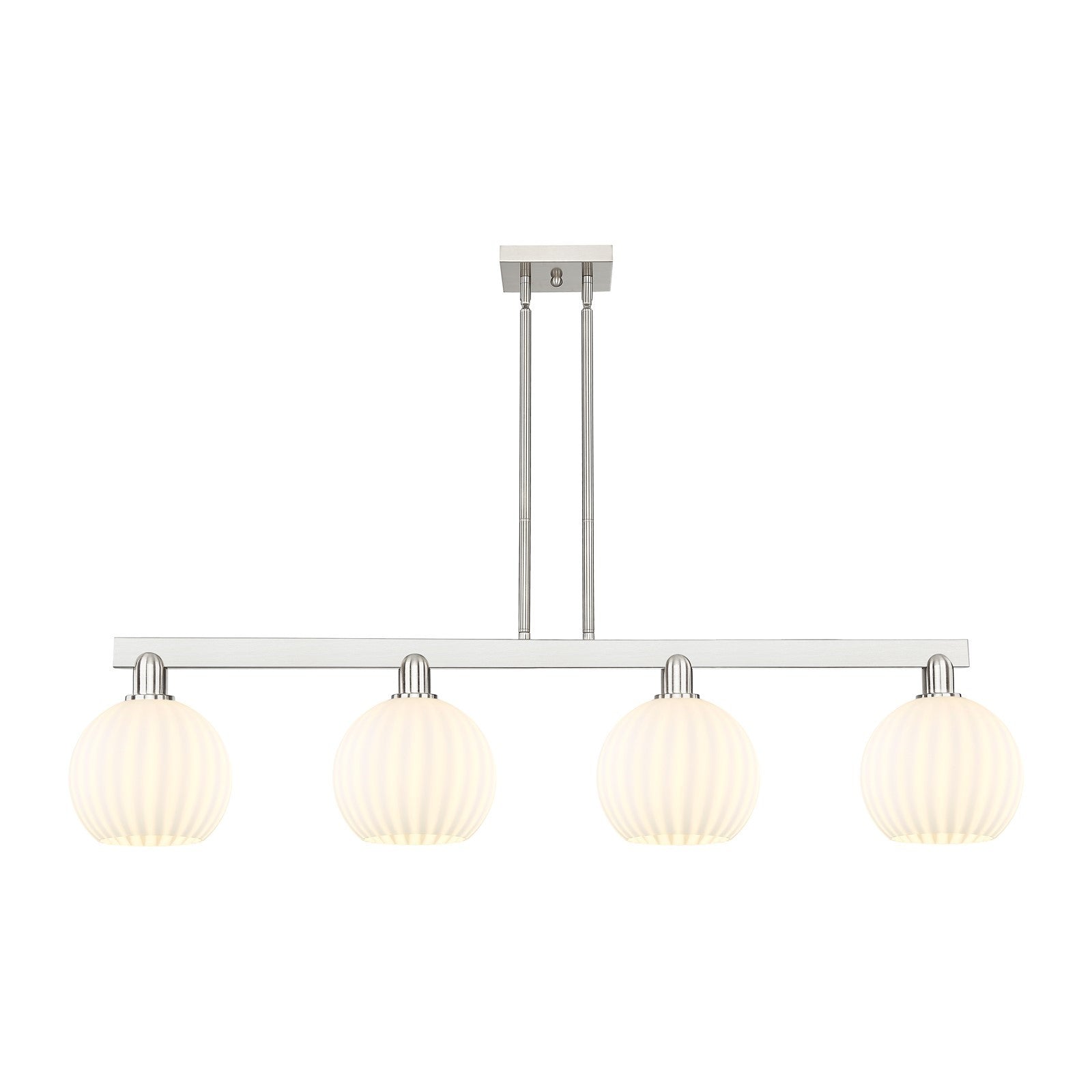 Innovations Lighting White Venetian 48in 4-Light Island Light | Art Nouveau Brushed Satin Nickel and White Venetian Glass | Model 716-4I-SN-G1217-8WV