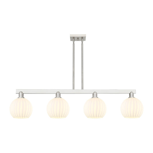 Innovations Lighting White Venetian 48in 4-Light Island Light | Art Nouveau Brushed Satin Nickel and White Venetian Glass | Model 716-4I-SN-G1217-8WV