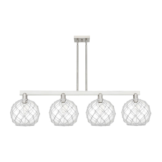 Innovations Farmhouse Rope 53in 4-Light Island Light | Industrial Brushed Satin Nickel and Clear Glass with White Rope | Model 716-4I-SN-G122-10RW