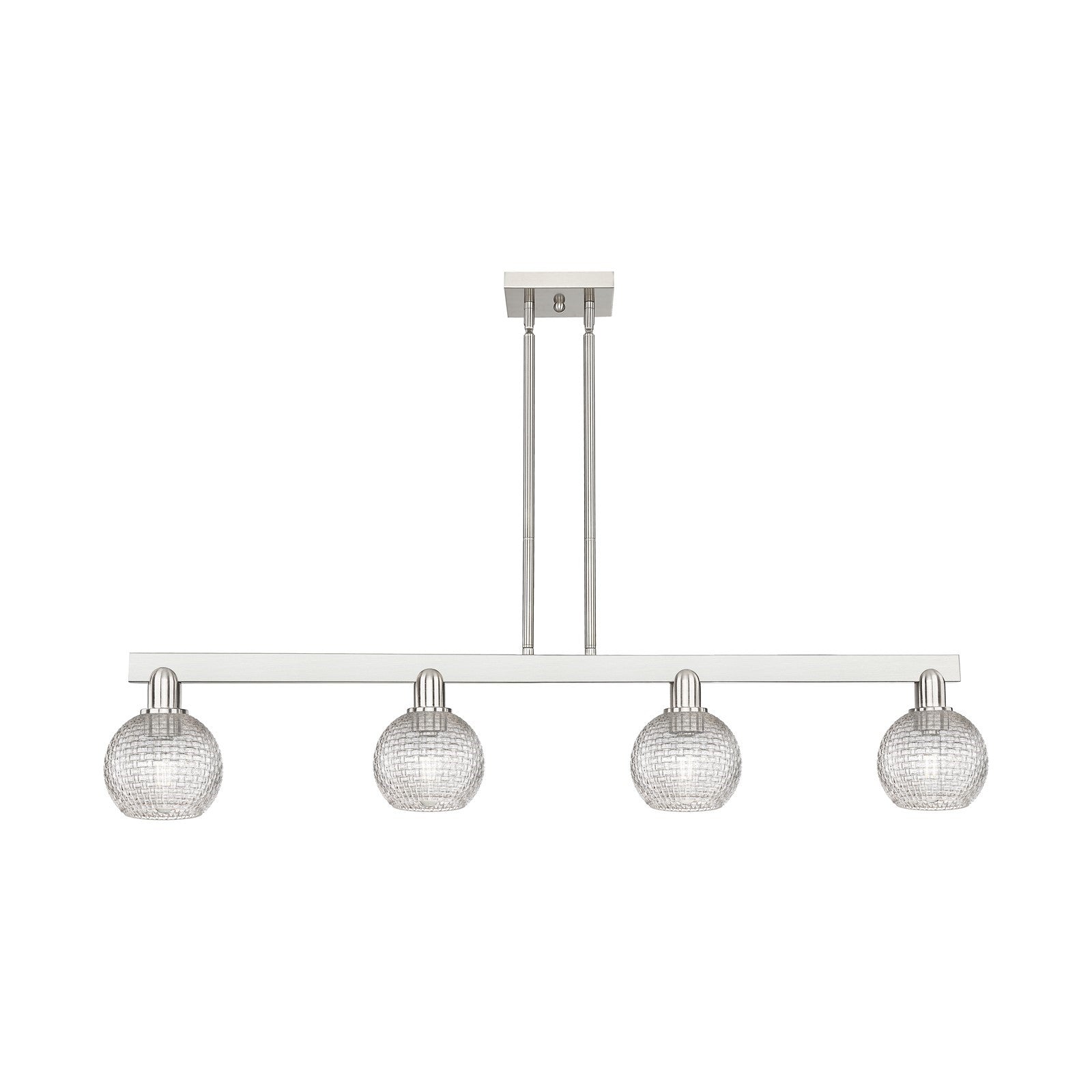 Innovations Athens 49in 4-Light Island Light | Industrial Brushed Satin Nickel and Clear Basket Weave Glass | Kitchen Island & | Model 716-4I-SN-G122C-6CL