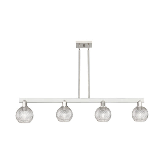 Innovations Athens 49in 4-Light Island Light | Industrial Brushed Satin Nickel and Clear Basket Weave Glass | Kitchen Island & | Model 716-4I-SN-G122C-6CL