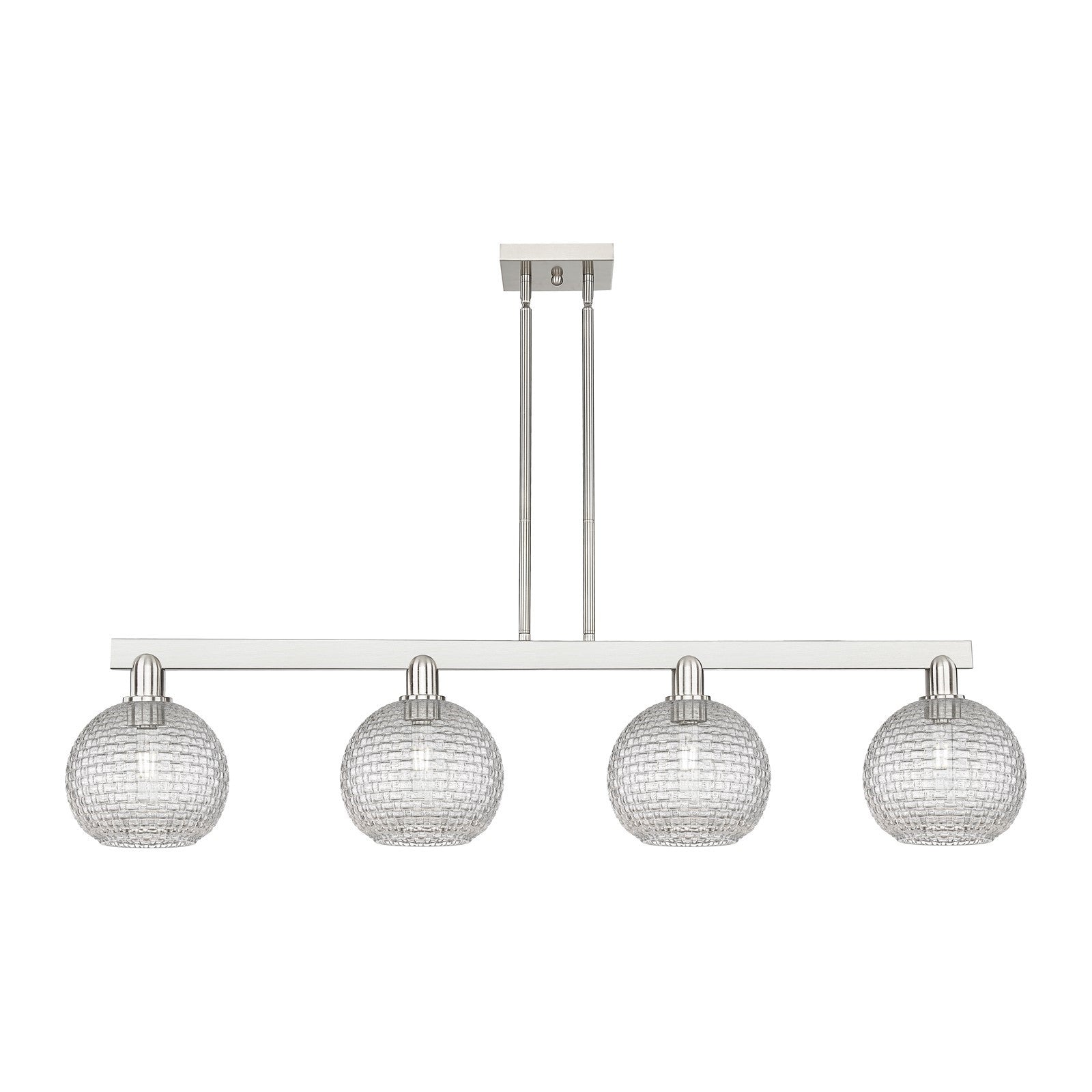 Innovations Athens 51in 4-Light Island Light | Industrial Brushed Satin Nickel and Clear Basket Weave Glass | Kitchen Island & | Model 716-4I-SN-G122C-8CL