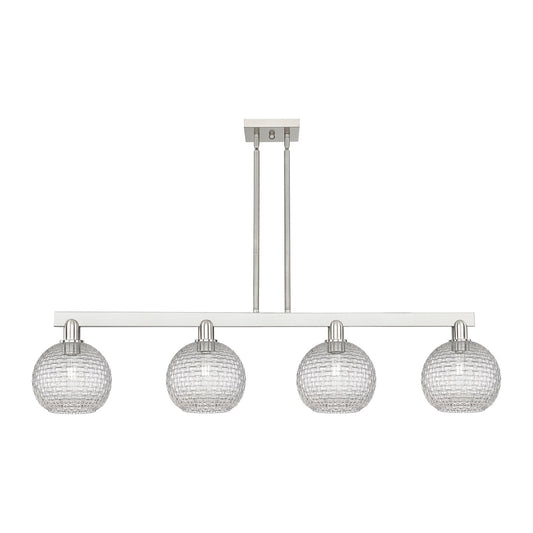 Innovations Athens 51in 4-Light Island Light | Industrial Brushed Satin Nickel and Clear Basket Weave Glass | Kitchen Island & | Model 716-4I-SN-G122C-8CL