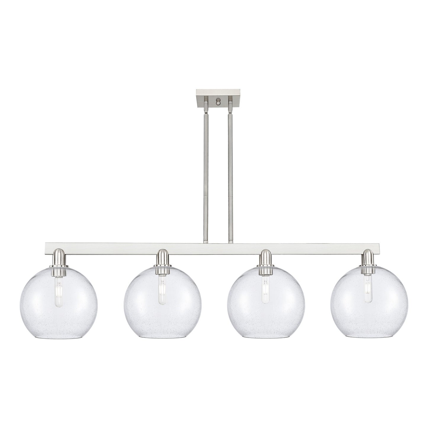 Innovations Athens 53in 4-Light Island Light | Industrial Brushed Satin Nickel Steel and Seedy Glass | Kitchen Island & Dining | Model 716-4I-SN-G124-10