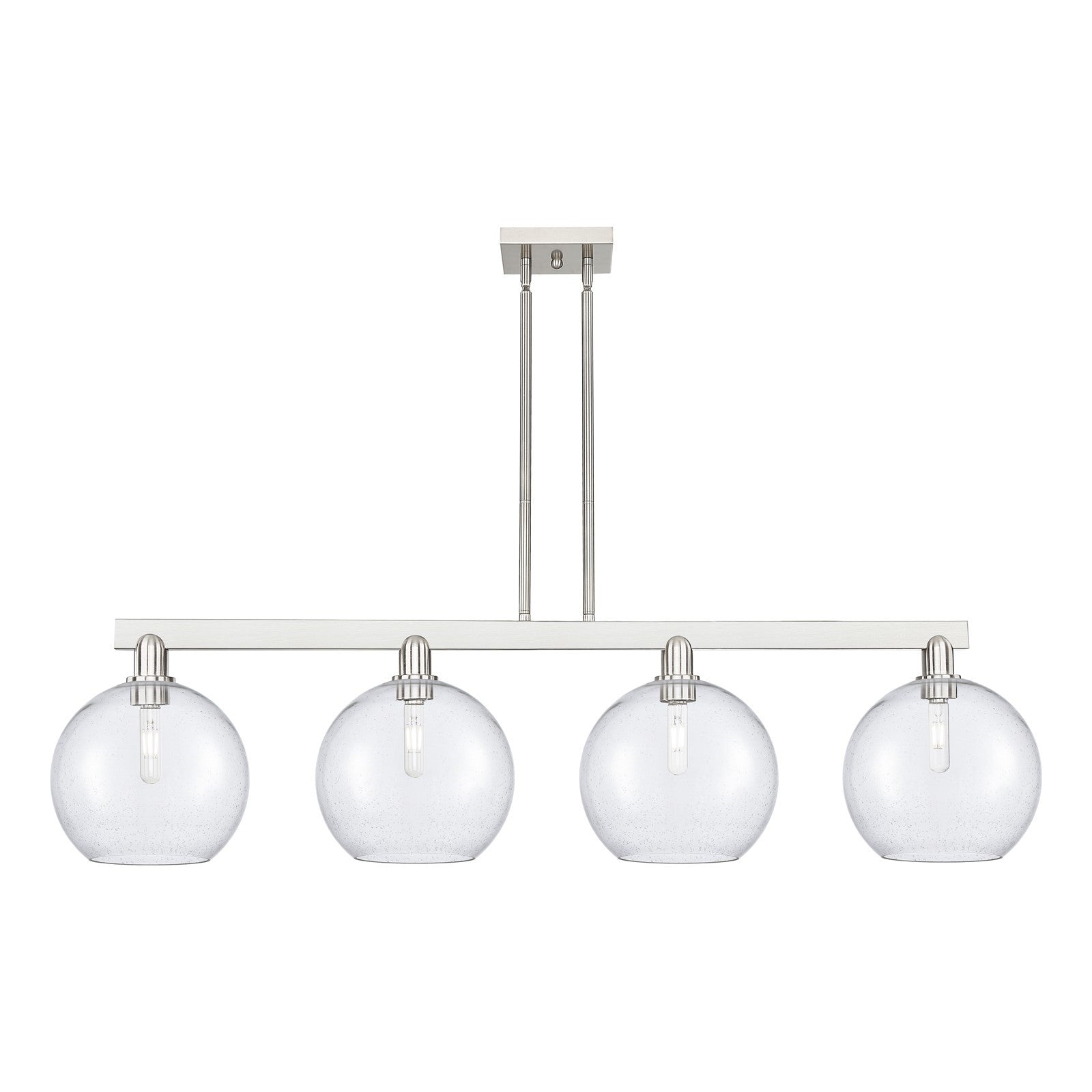 Innovations Athens 53in 4-Light Island Light | Industrial Brushed Satin Nickel Steel and Seedy Glass | Kitchen Island & Dining | Model 716-4I-SN-G124-10