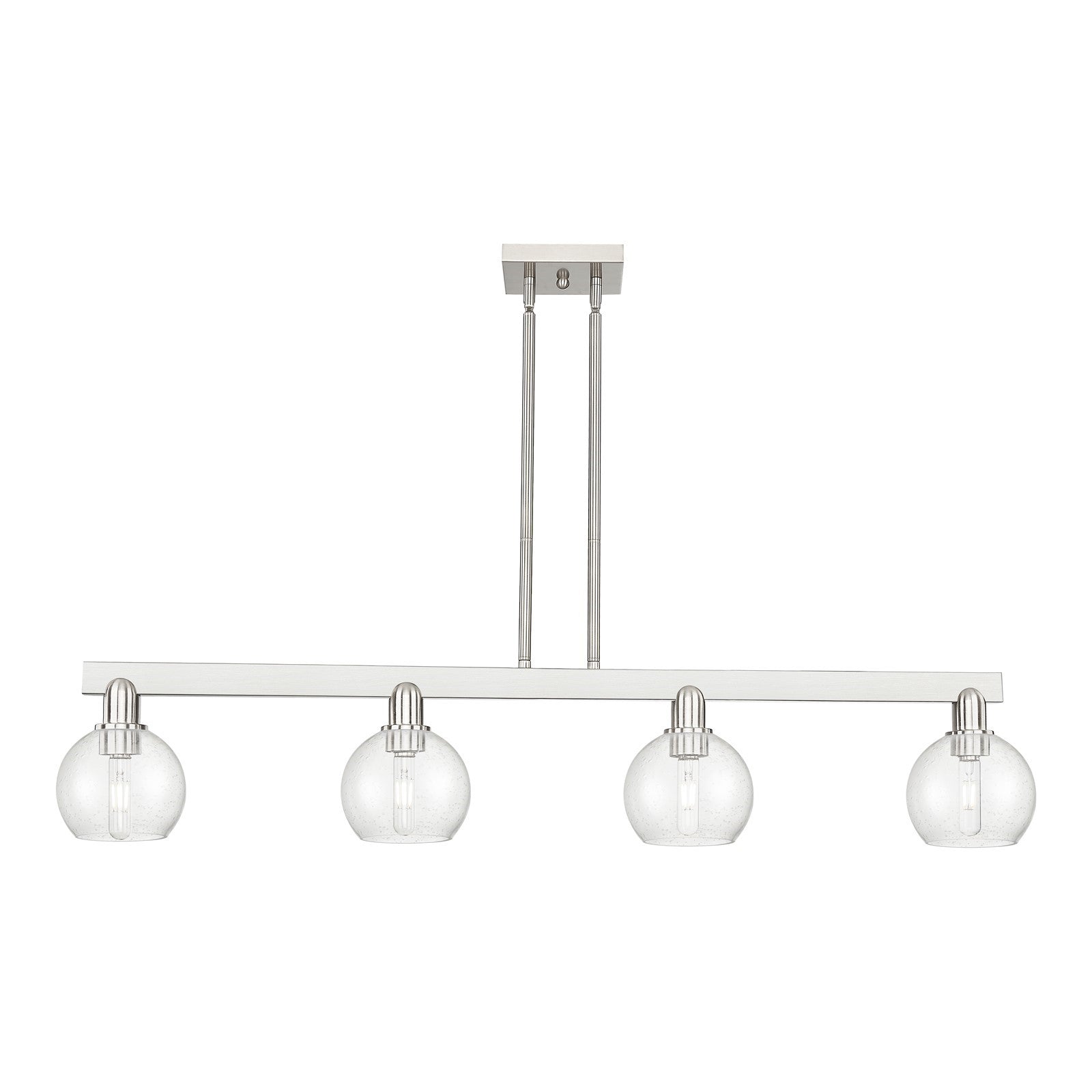 Innovations Athens 49in 4-Light Island Light | Industrial Brushed Satin Nickel Steel and Seedy Glass | Kitchen Island & Dining | Model 716-4I-SN-G124-6