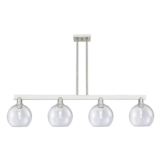 Innovations Athens 51in 4-Light Island Light | Industrial Brushed Satin Nickel Steel and Seedy Glass | Kitchen Island & Dining | Model 716-4I-SN-G124-8