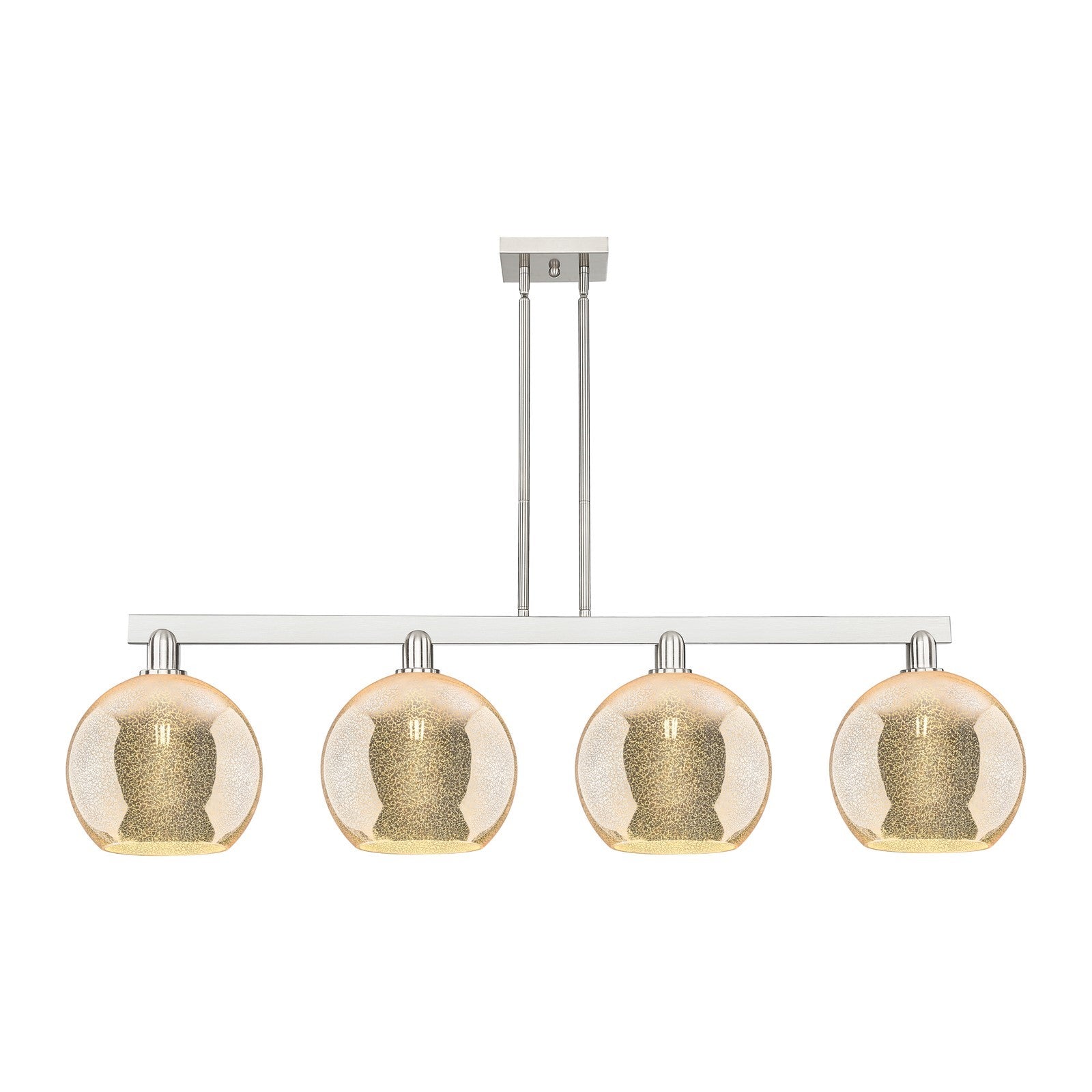 Innovations Athens 53in 4-Light Island Light | Industrial Brushed Satin Nickel Steel and Mercury Glass | Kitchen Island & Dining | Model 716-4I-SN-G128-10