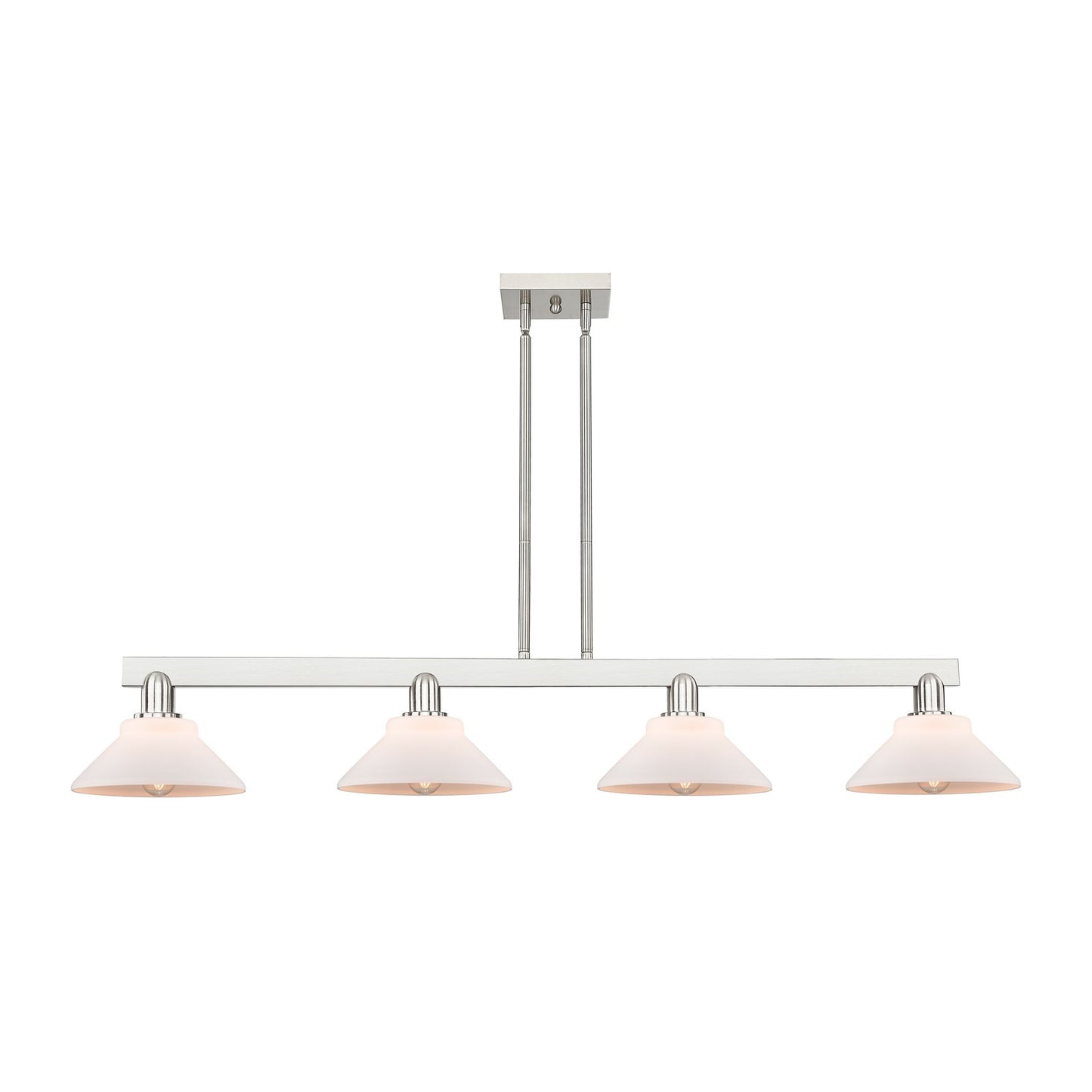 Innovations Orwell 51in 4-Light Island Light | Industrial Brushed Satin Nickel and Matte White Glass | Kitchen Island & Dining Room | Model 716-4I-SN-G131
