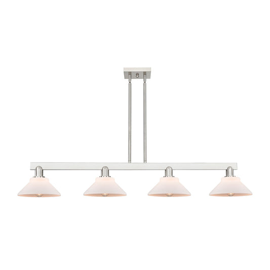 Innovations Orwell 51in 4-Light Island Light | Industrial Brushed Satin Nickel and Matte White Glass | Kitchen Island & Dining Room | Model 716-4I-SN-G131