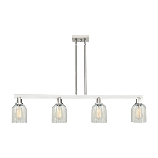 Innovations Caledonia 48in 4-Light Island Light | Industrial Brushed Satin Nickel and Mouchette Glass | Kitchen Island & Dining | Model 716-4I-SN-G2511