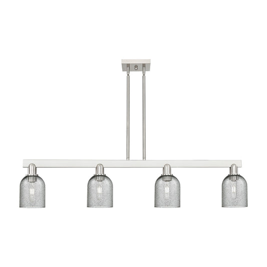 Innovations Caledonia 48in 4-Light Island Light | Industrial Brushed Satin Nickel Steel and Charcoal Glass | Kitchen Island & | Model 716-4I-SN-G257
