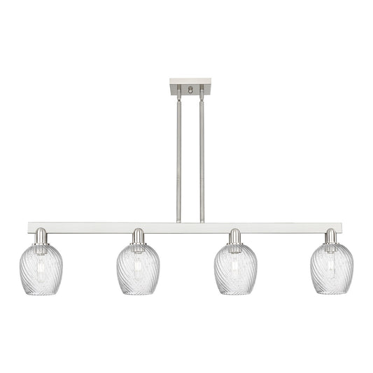 Innovations Salina 49in 4-Light Island Light | Industrial Brushed Satin Nickel and Clear Spiral Fluted Glass | Kitchen Island & | Model 716-4I-SN-G292