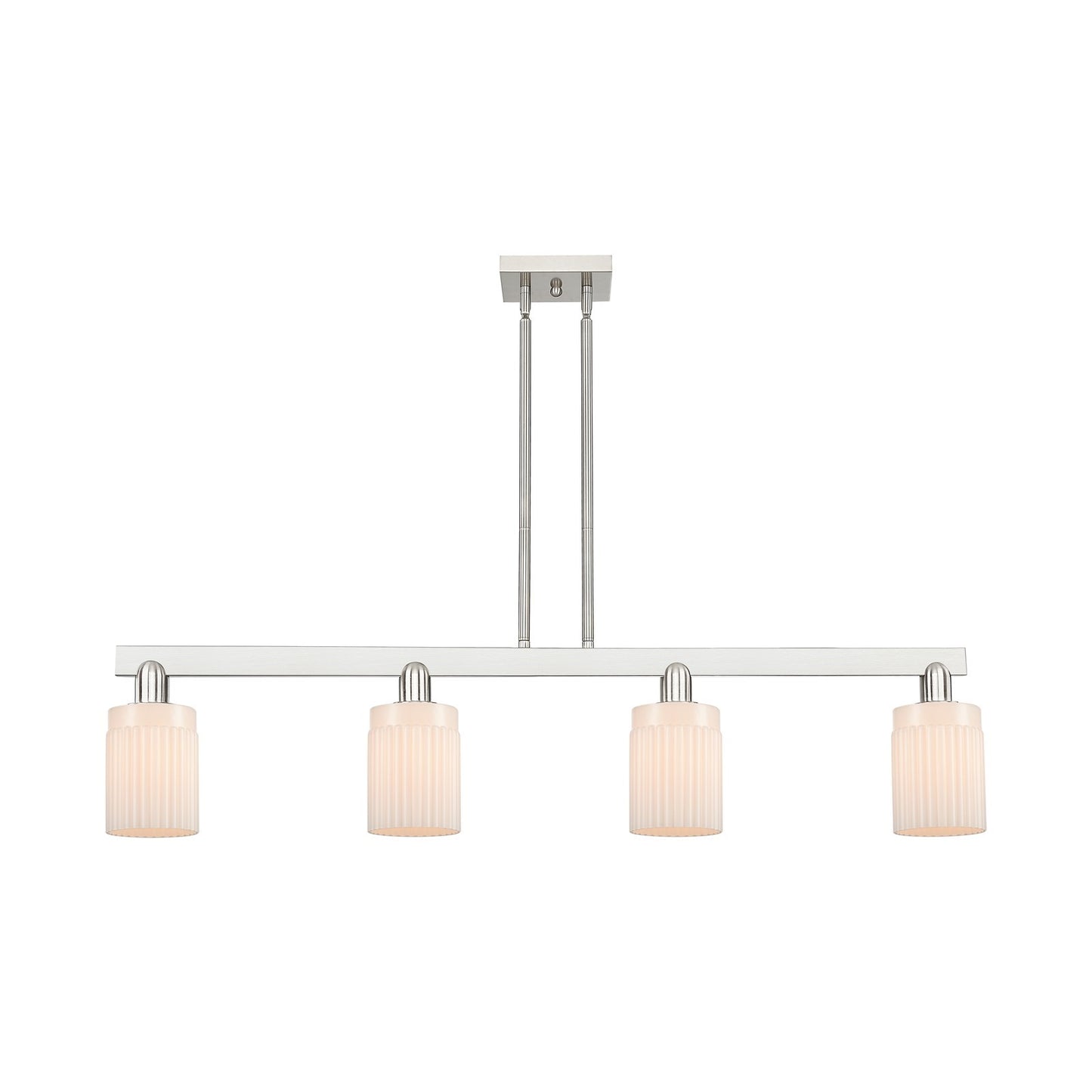 Innovations Hadley 47in 4-Light Island Light | Industrial Brushed Satin Nickel Steel and Matte White Ribbed Glass | Kitchen Island | Model 716-4I-SN-G341