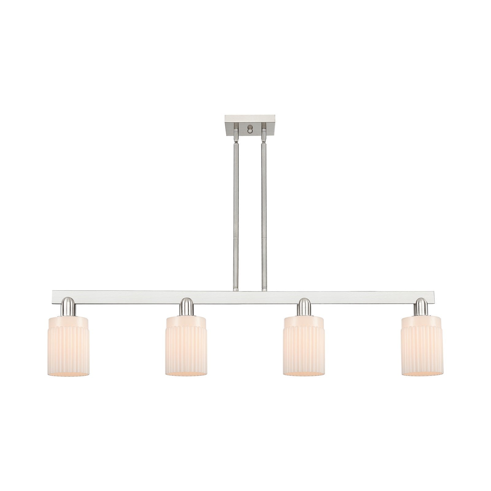 Innovations Hadley 47in 4-Light Island Light | Industrial Brushed Satin Nickel Steel and Matte White Ribbed Glass | Kitchen Island | Model 716-4I-SN-G341