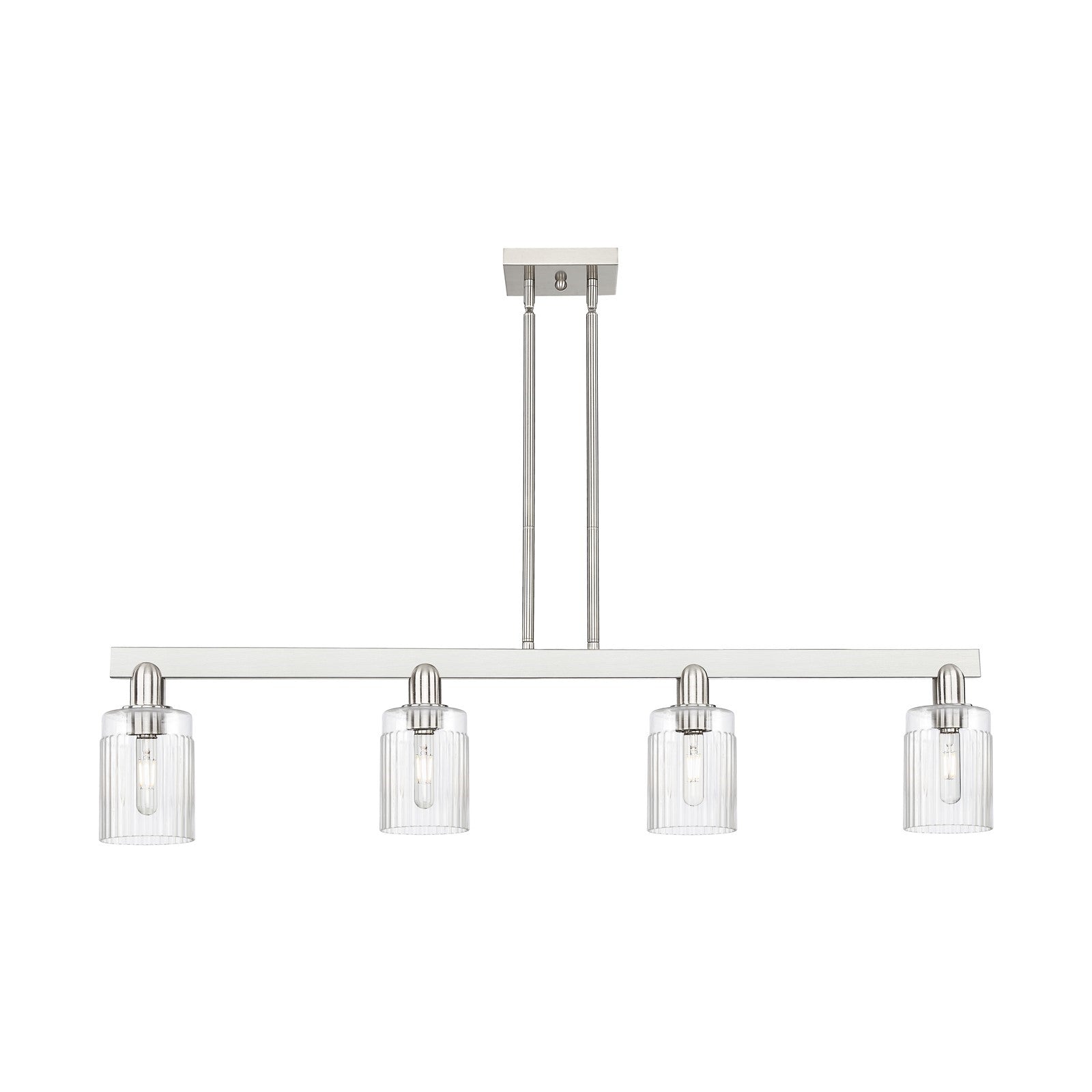 Innovations Hadley 47in 4-Light Island Light | Industrial Brushed Satin Nickel and Clear Ribbed Glass | Kitchen Island & Dining | Model 716-4I-SN-G342