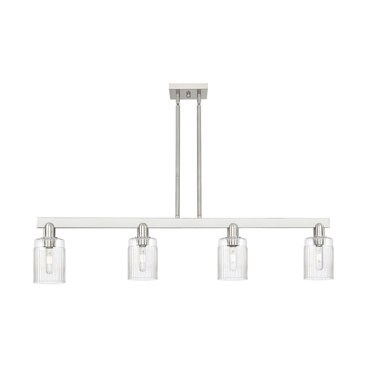 Innovations Hadley 47in 4-Light Island Light | Industrial Brushed Satin Nickel and Clear Ribbed Glass | Kitchen Island & Dining | Model 716-4I-SN-G342