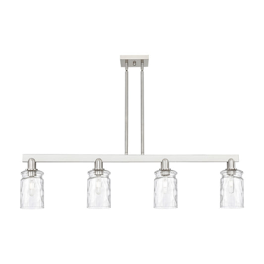 Innovations Candor 48in 4-Light Island Light | Industrial Brushed Satin Nickel and Clear Waterglass Glass | Kitchen Island & Dining | Model 716-4I-SN-G352