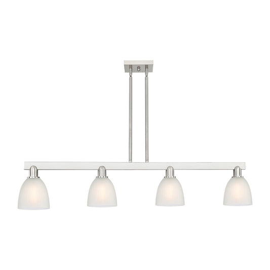 Innovations Castile 49in 4-Light Island Light | Industrial Brushed Satin Nickel and White Glass | Kitchen Island & Dining Room | Model 716-4I-SN-G381