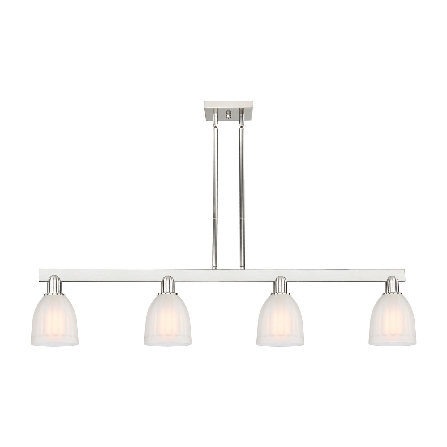 Innovations Brookfield 49in 4-Light Island Light | Industrial Brushed Satin Nickel and White Frosted Ribbed Glass | Kitchen Island | Model 716-4I-SN-G441