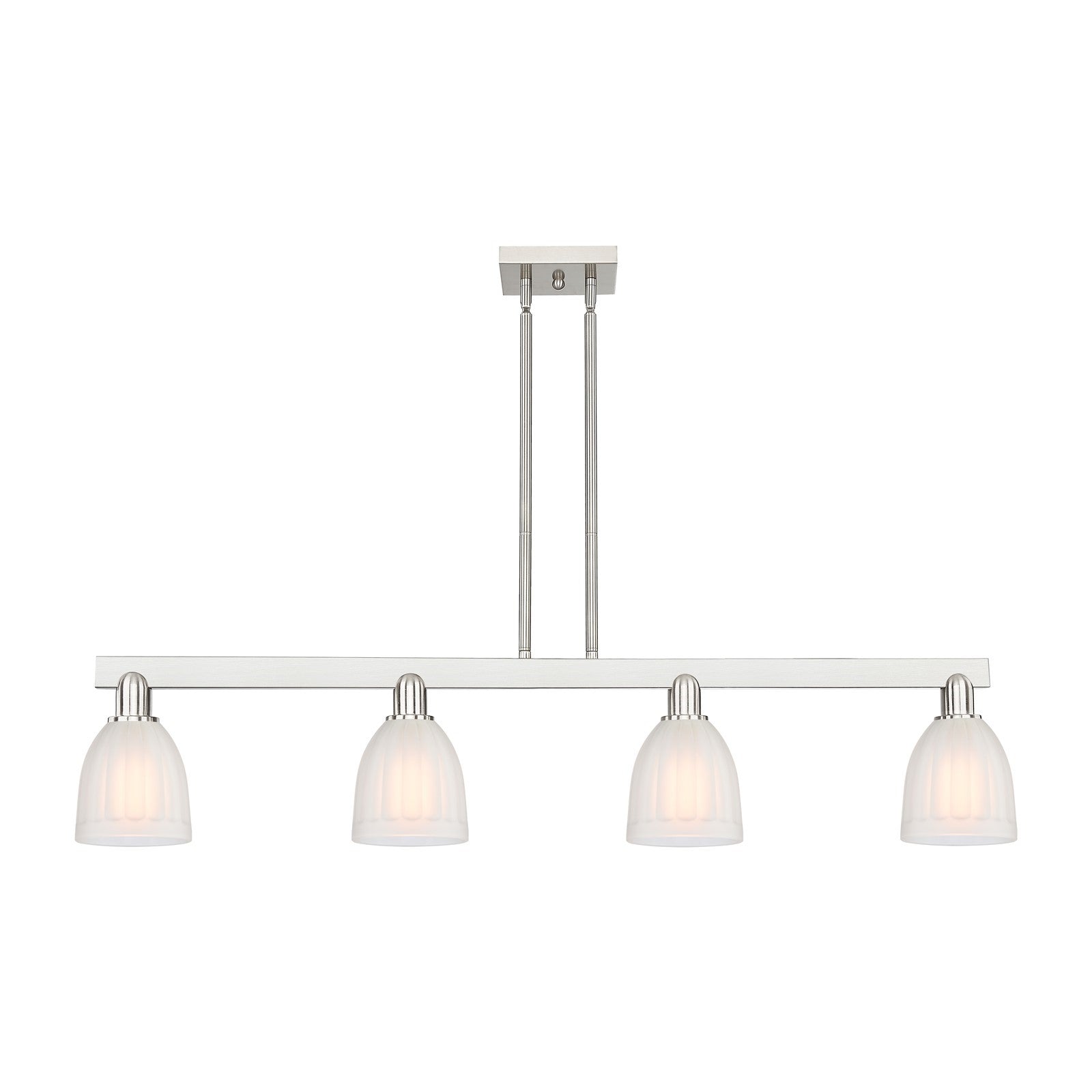 Innovations Brookfield 49in 4-Light Island Light | Industrial Brushed Satin Nickel and White Frosted Ribbed Glass | Kitchen Island | Model 716-4I-SN-G441