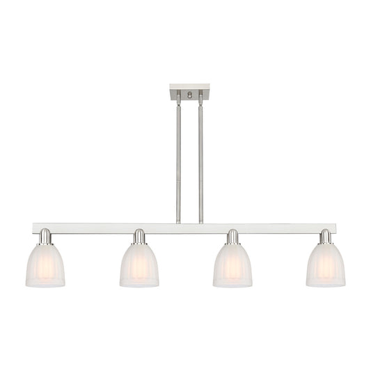 Innovations Brookfield 49in 4-Light Island Light | Industrial Brushed Satin Nickel and White Frosted Ribbed Glass | Kitchen Island | Model 716-4I-SN-G441