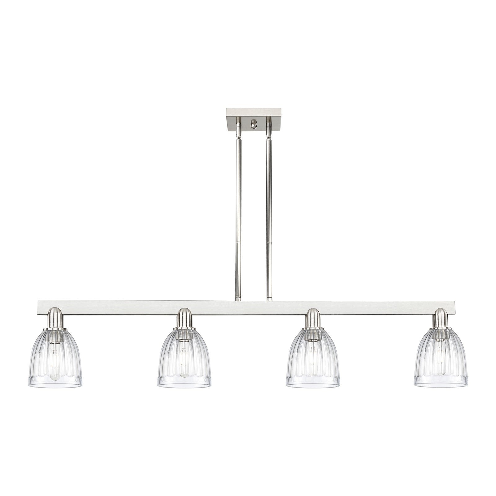 Innovations Brookfield 49in 4-Light Island Light | Industrial Brushed Satin Nickel Steel and Clear Ribbed Glass | Kitchen Island & | Model 716-4I-SN-G442