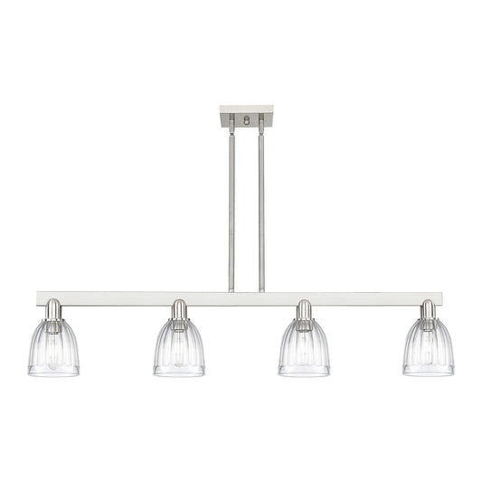 Innovations Brookfield 49in 4-Light Island Light | Industrial Brushed Satin Nickel Steel and Clear Ribbed Glass | Kitchen Island & | Model 716-4I-SN-G442