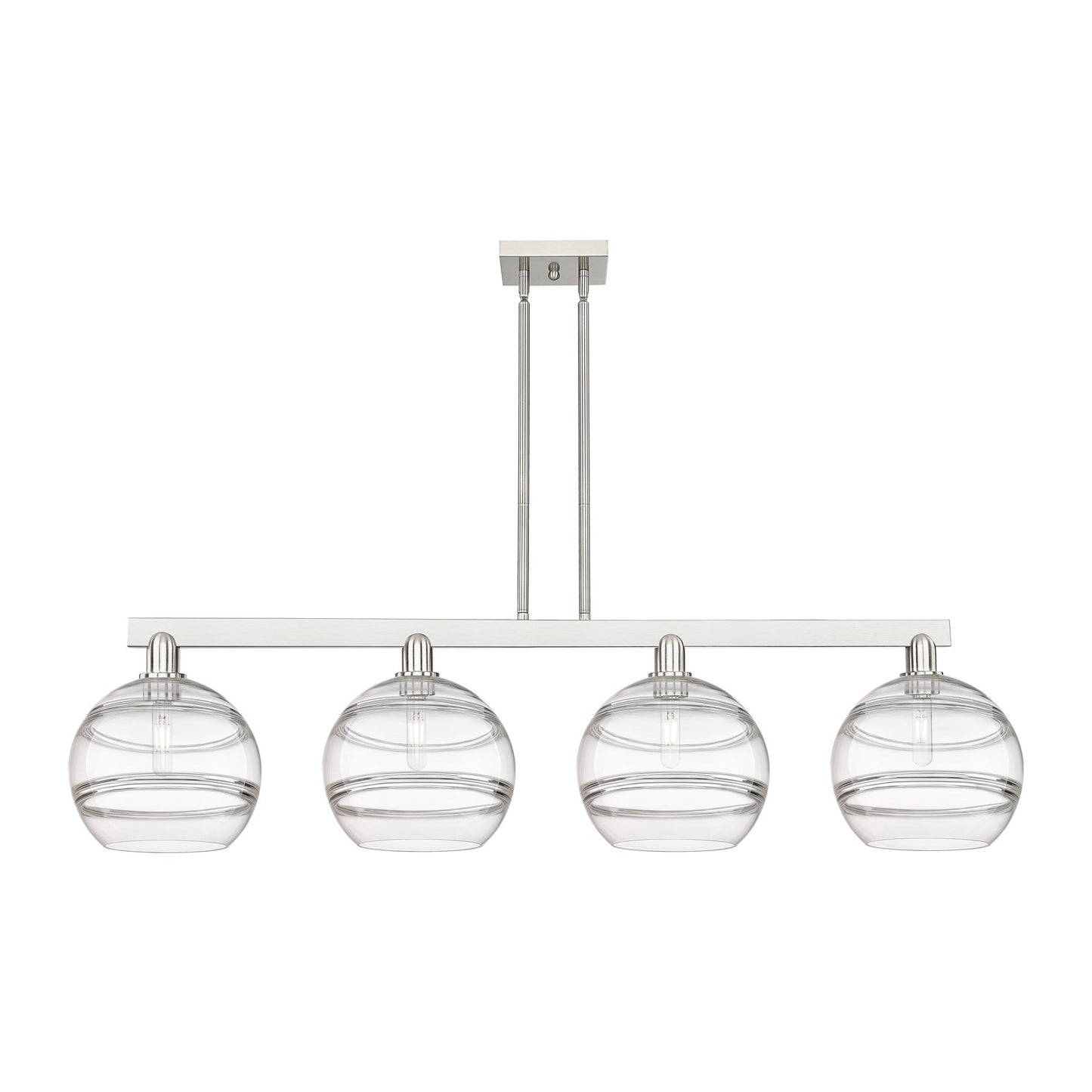 Innovations Rochester 53in 4-Light Island Light | Industrial Brushed Satin Nickel and Clear Glass | Kitchen Island & Dining | Model 716-4I-SN-G556-10CL
