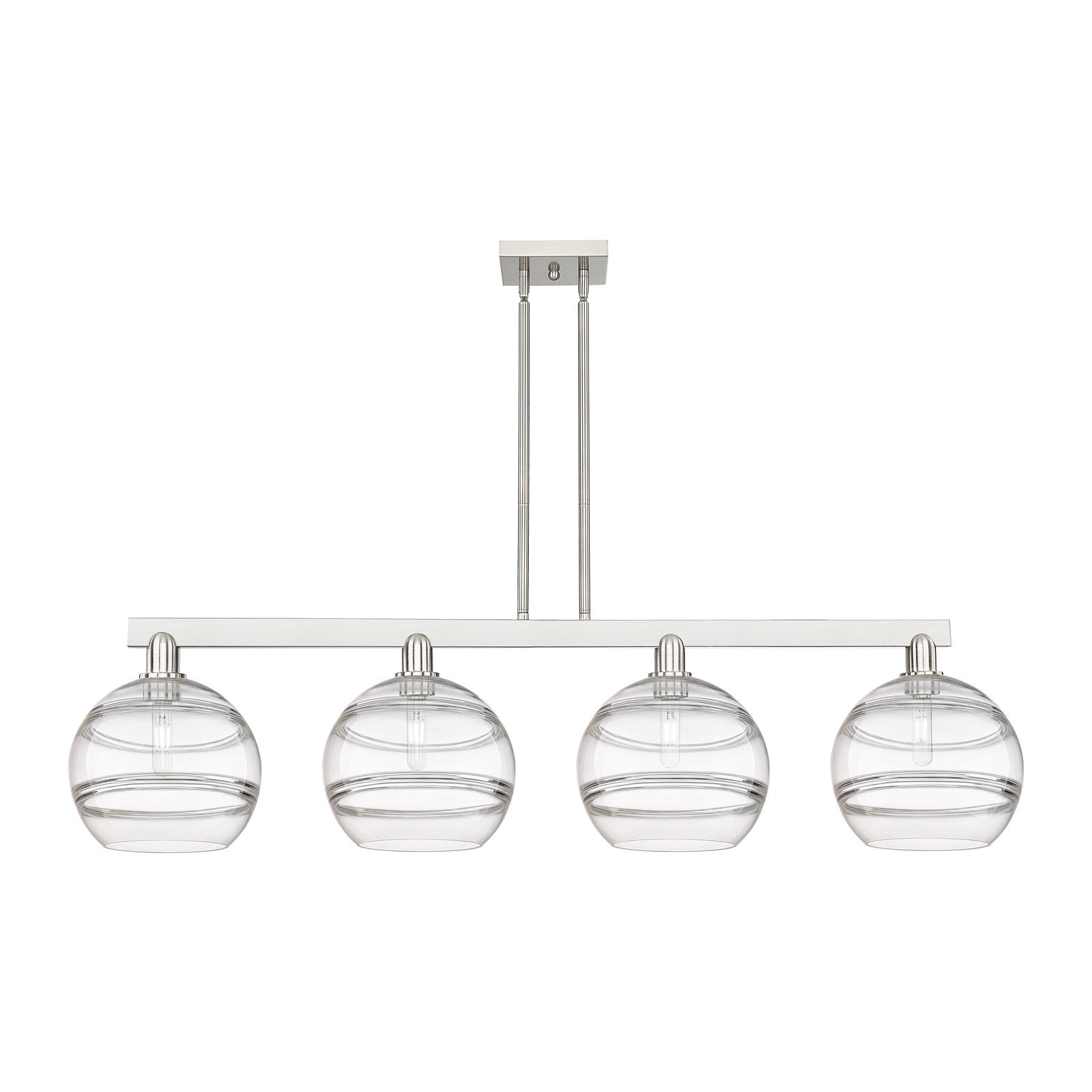 Innovations Rochester 53in 4-Light Island Light | Industrial Brushed Satin Nickel and Clear Glass | Kitchen Island & Dining | Model 716-4I-SN-G556-10CL