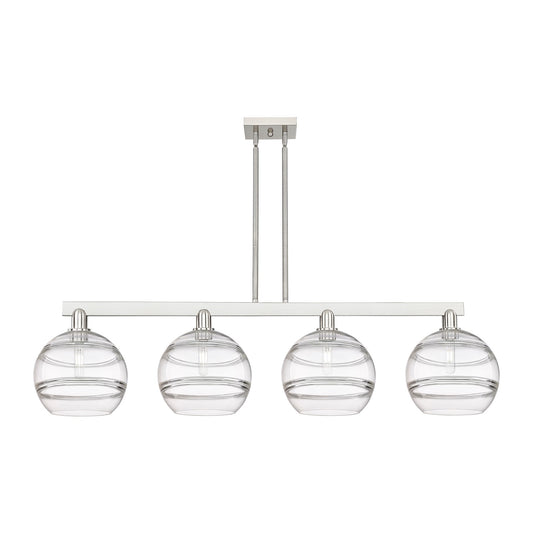Innovations Rochester 53in 4-Light Island Light | Industrial Brushed Satin Nickel and Clear Glass | Kitchen Island & Dining | Model 716-4I-SN-G556-10CL