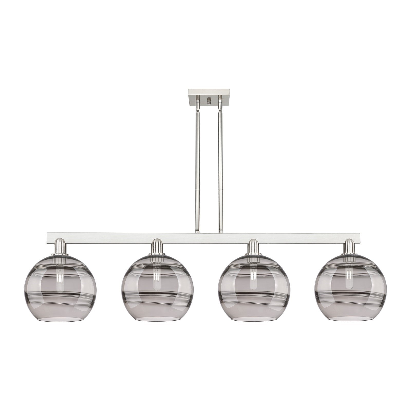 Innovations Rochester 53in 4-Light Island Light | Industrial Brushed Satin Nickel and Light Smoke Glass | Kitchen Island & | Model 716-4I-SN-G556-10SM