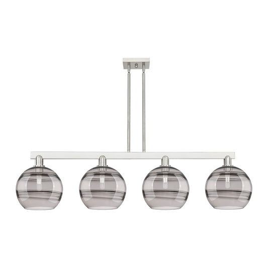 Innovations Rochester 53in 4-Light Island Light | Industrial Brushed Satin Nickel and Light Smoke Glass | Kitchen Island & | Model 716-4I-SN-G556-10SM