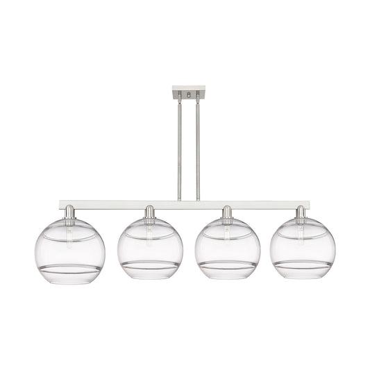 Innovations Rochester 55in 4-Light Island Light | Industrial Brushed Satin Nickel and Clear Glass | Kitchen Island & Dining | Model 716-4I-SN-G556-12CL