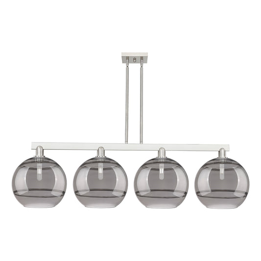 Innovations Rochester 55in 4-Light Island Light | Industrial Brushed Satin Nickel and Light Smoke Glass | Kitchen Island & | Model 716-4I-SN-G556-12SM