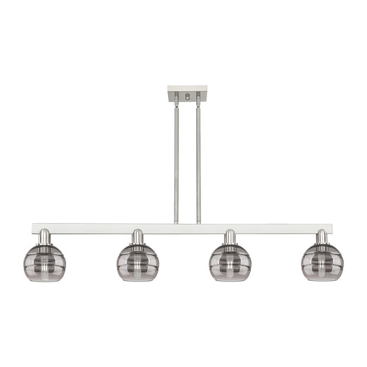 Innovations Rochester 49in 4-Light Island Light | Industrial Brushed Satin Nickel and Light Smoke Glass | Kitchen Island & | Model 716-4I-SN-G556-6SM