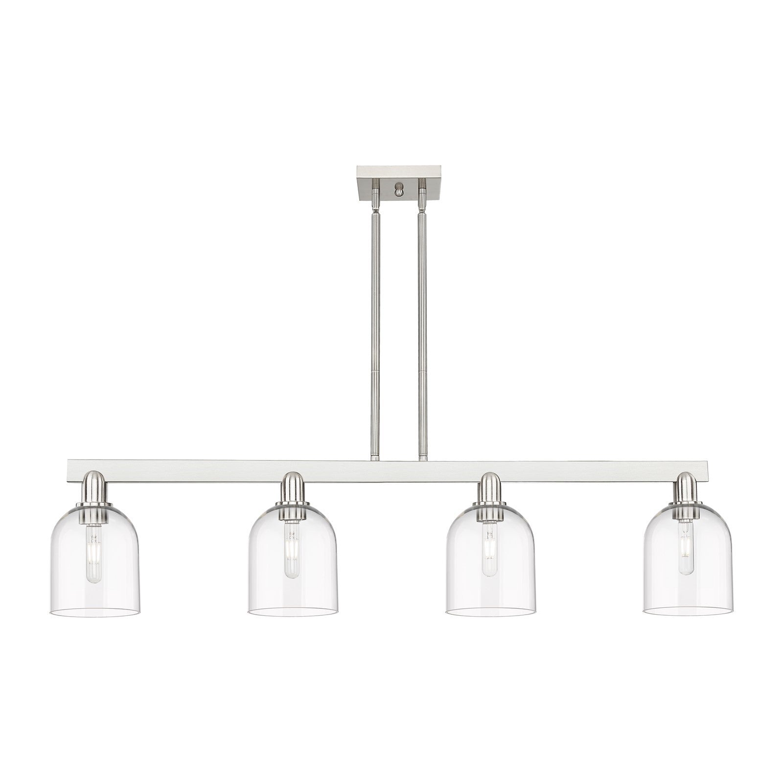 Innovations Bella 48in 4-Light Island Light | Industrial Brushed Satin Nickel and Clear Glass | Kitchen Island & Dining Room | Model 716-4I-SN-G558-6CL