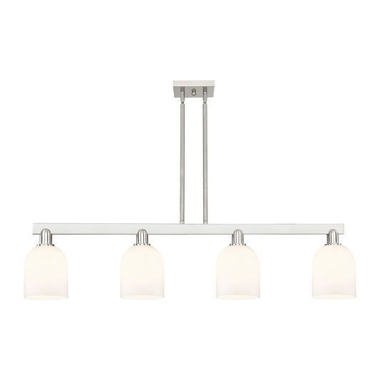 Innovations Bella 48in 4-Light Island Light | Industrial Brushed Satin Nickel Steel and White Glass | Kitchen Island & Dining | Model 716-4I-SN-G558-6GWH