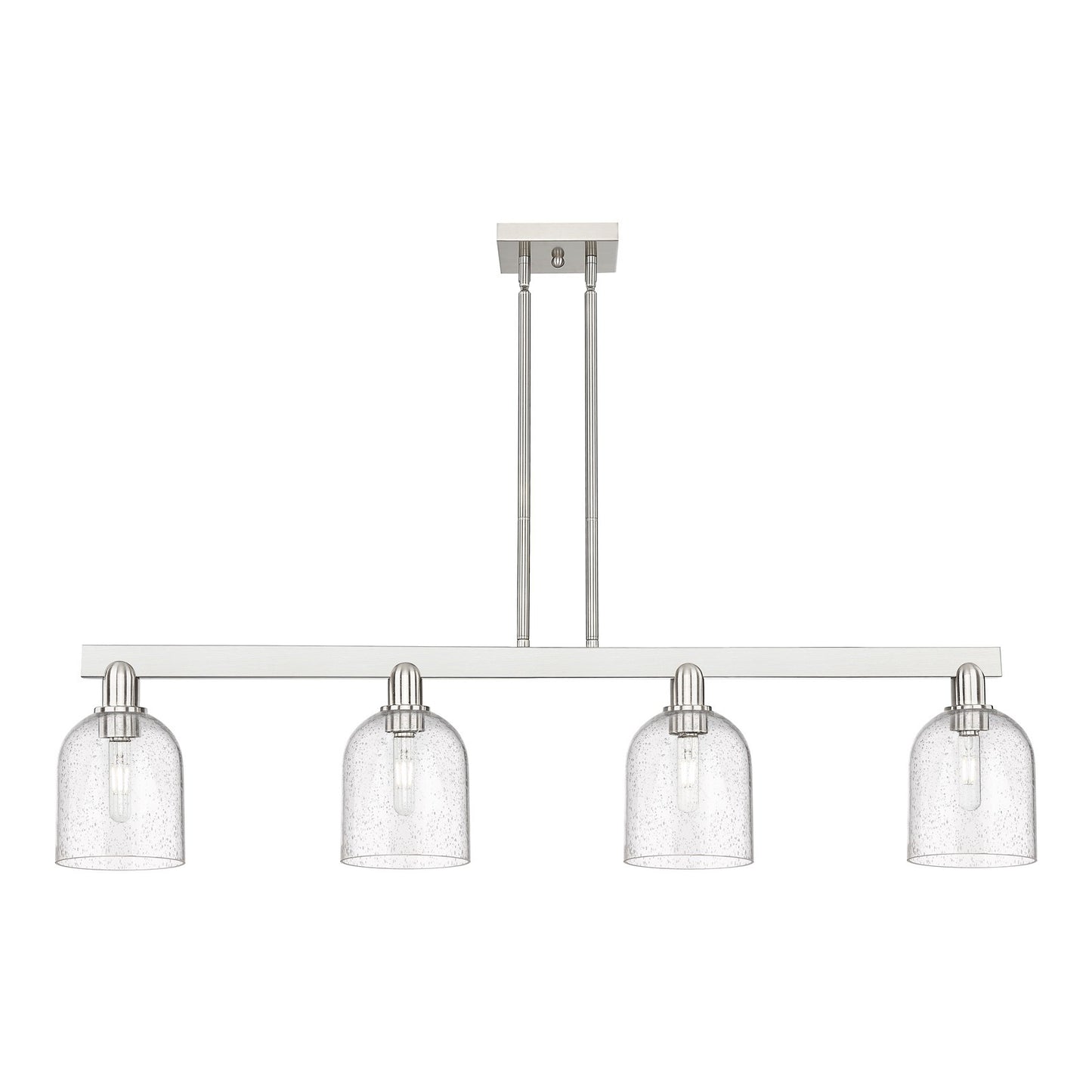 Innovations Bella 48in 4-Light Island Light | Industrial Brushed Satin Nickel and Seedy Glass | Kitchen Island & Dining Room | Model 716-4I-SN-G558-6SDY