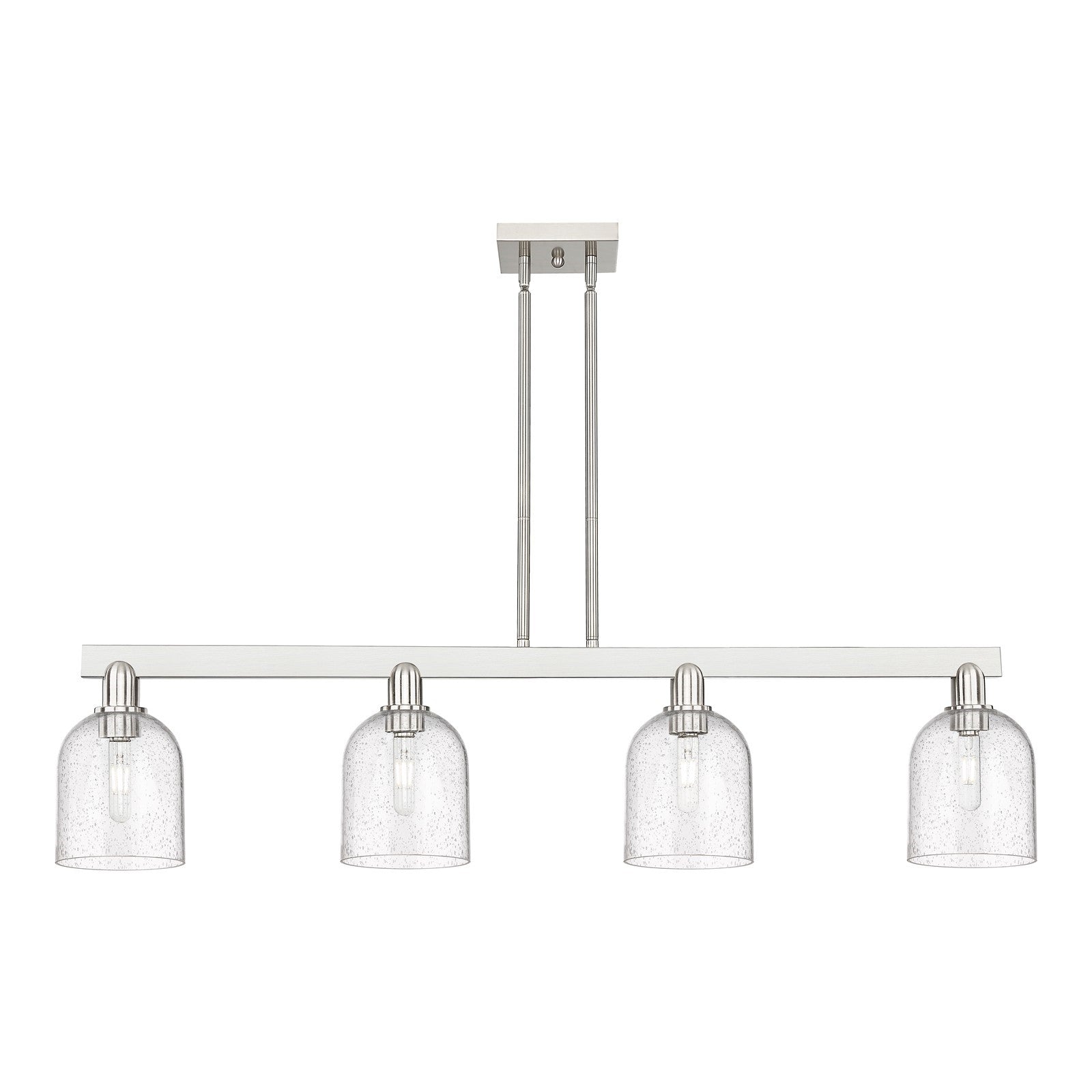 Innovations Bella 48in 4-Light Island Light | Industrial Brushed Satin Nickel and Seedy Glass | Kitchen Island & Dining Room | Model 716-4I-SN-G558-6SDY