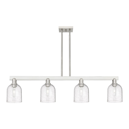 Innovations Bella 48in 4-Light Island Light | Industrial Brushed Satin Nickel and Seedy Glass | Kitchen Island & Dining Room | Model 716-4I-SN-G558-6SDY