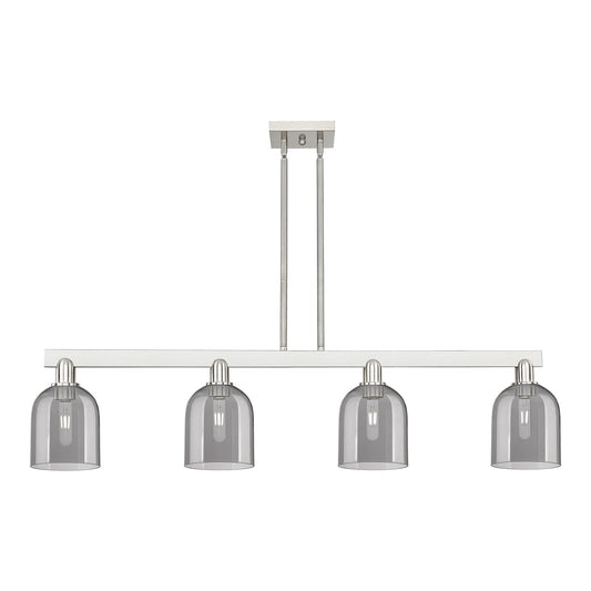 Innovations Bella 48in 4-Light Island | Industrial Brushed Satin Nickel and Light Smoke Glass | Kitchen Island & Dining Room | Model 716-4I-SN-G558-6SM