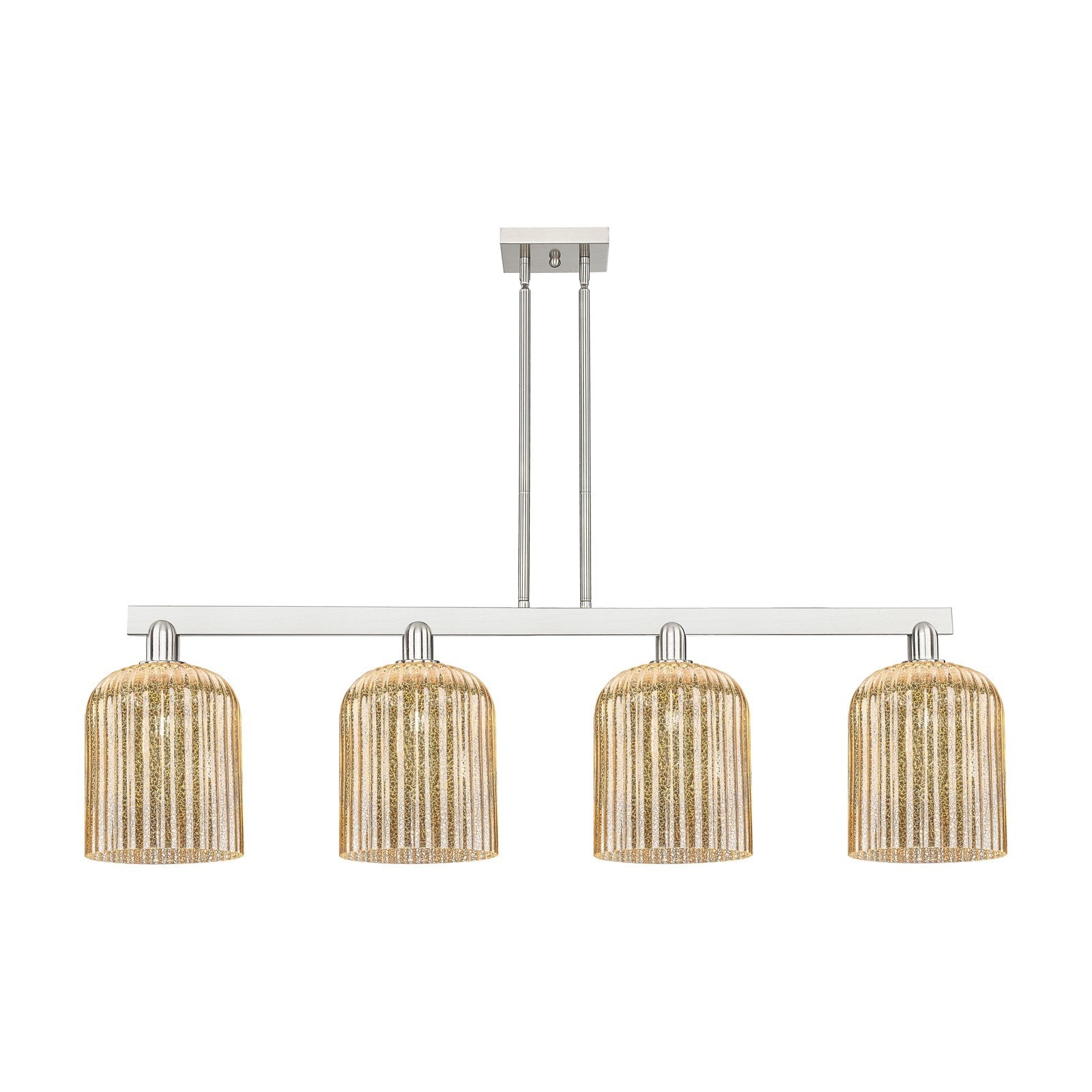 Innovations Bridal Veil 51in 4-Light Island Light | Industrial Brushed Satin Nickel and Mercury Ribbed Glass | Kitchen Island & | Model 716-4I-SN-G559-8ME