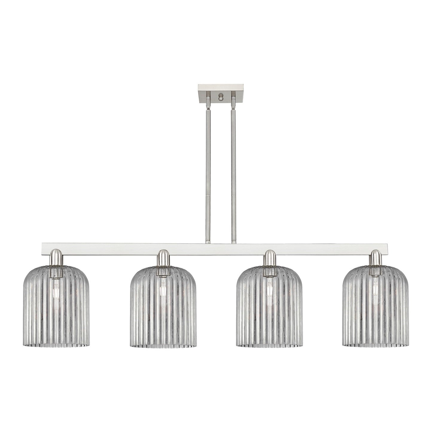 Innovations Bridal Veil 51in 4-Light Island Light | Industrial Brushed Satin Nickel and Light Smoke Ribbed Glass | Kitchen | Model 716-4I-SN-G559-8SM