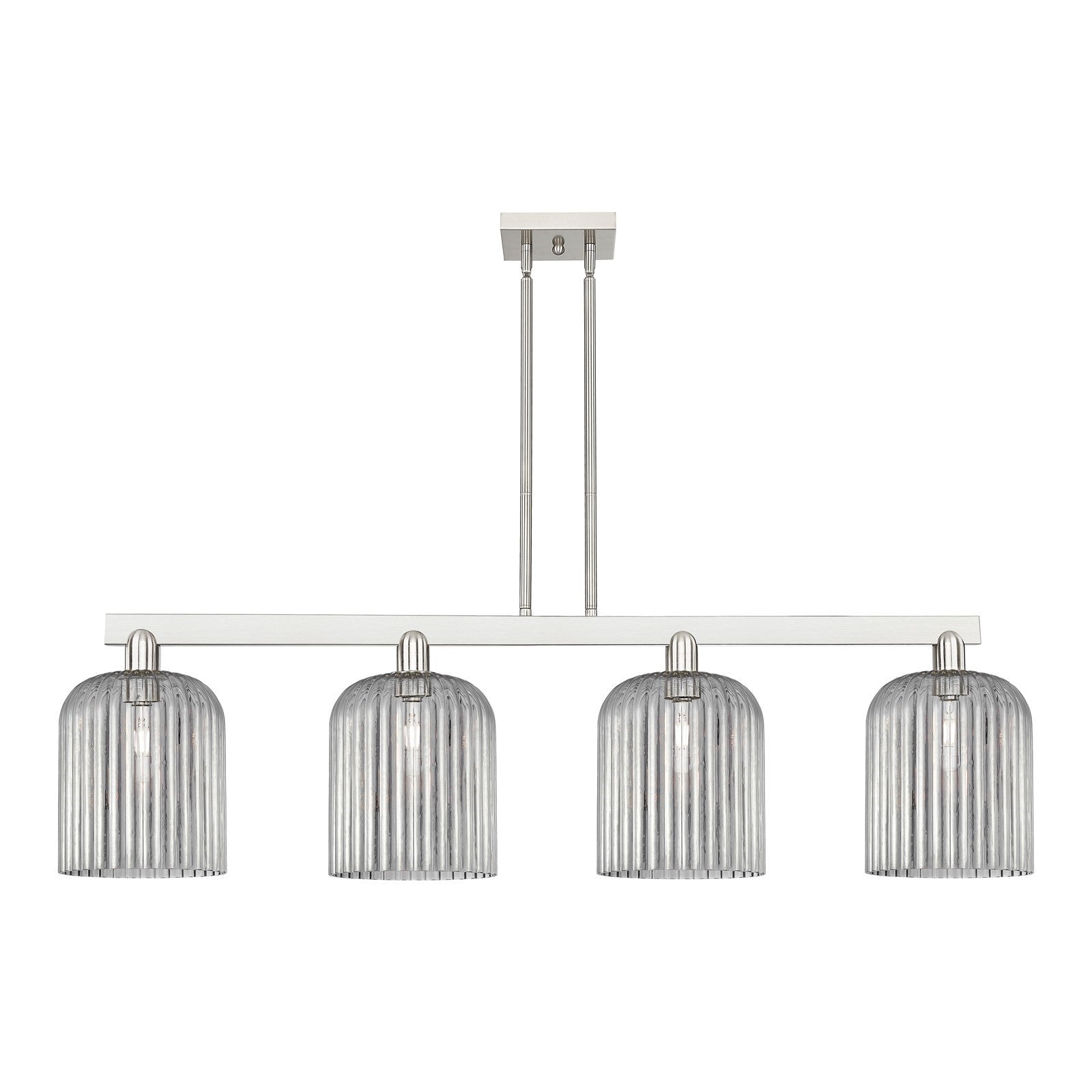 Innovations Bridal Veil 51in 4-Light Island Light | Industrial Brushed Satin Nickel and Light Smoke Ribbed Glass | Kitchen | Model 716-4I-SN-G559-8SM