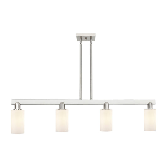 Innovations Clymer 47in 4-Light Island Light | Industrial Brushed Satin Nickel and Matte White Glass | Kitchen Island & Dining Room | Model 716-4I-SN-G801
