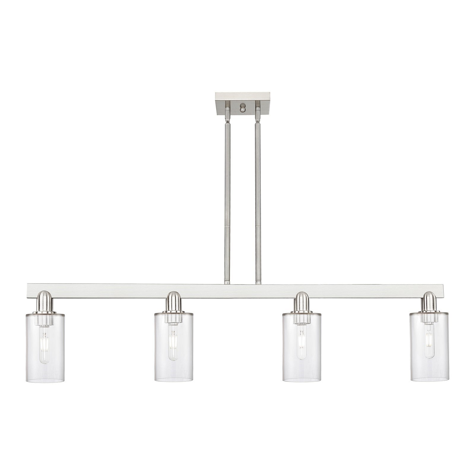 Innovations Clymer 47in 4-Light Island Light | Industrial Brushed Satin Nickel Steel and Clear Glass | Kitchen Island & Dining Room | Model 716-4I-SN-G802